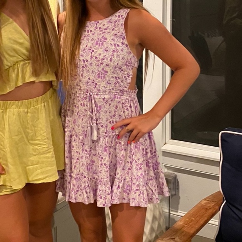Purple Floral Boutique Open Back Dress size med